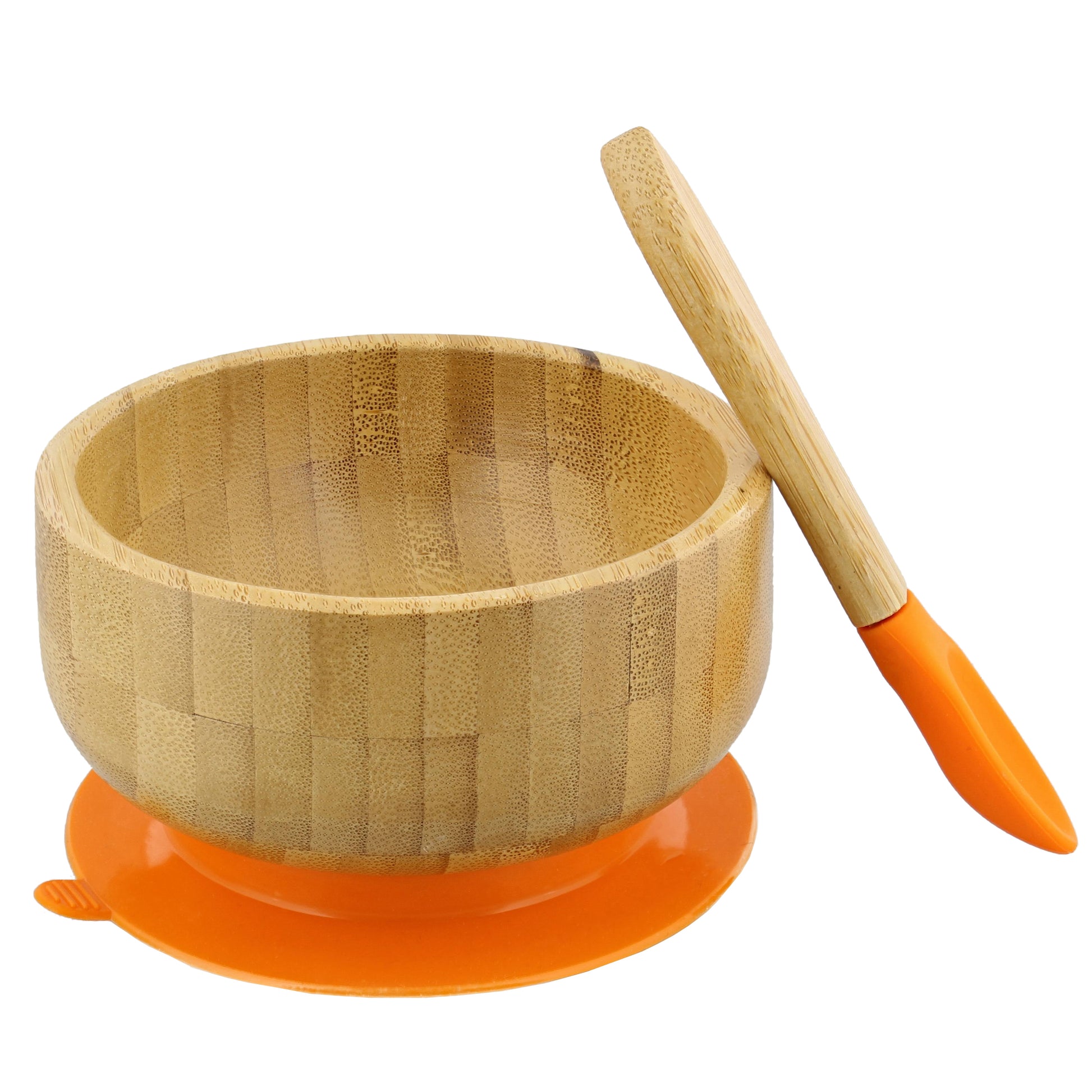Bamboo Baby Bowl and Silicone Baby Spoon Orange Set for Solid Food