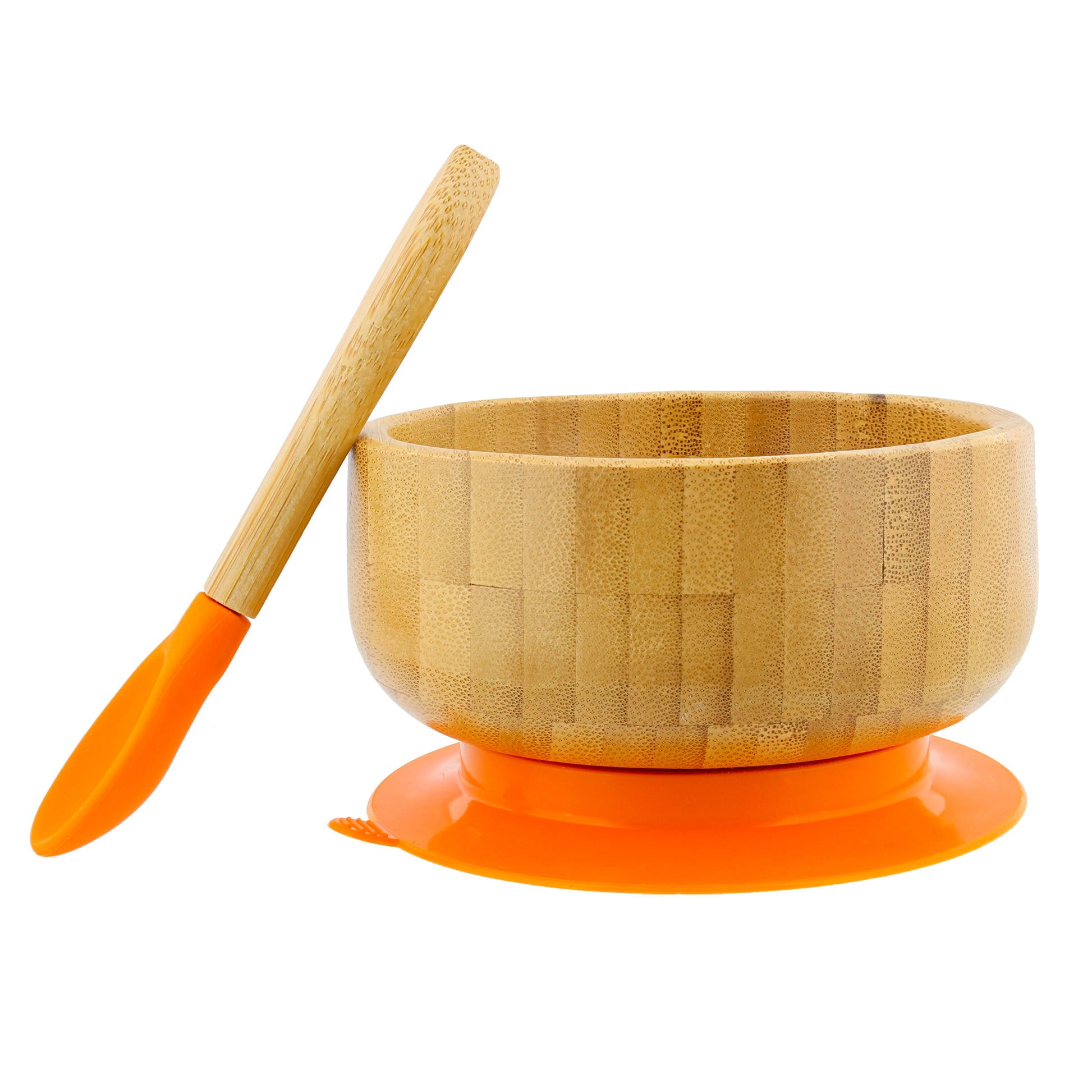 Bamboo Baby Bowl and Silicone Baby Spoon Orange Set for Solid Food
