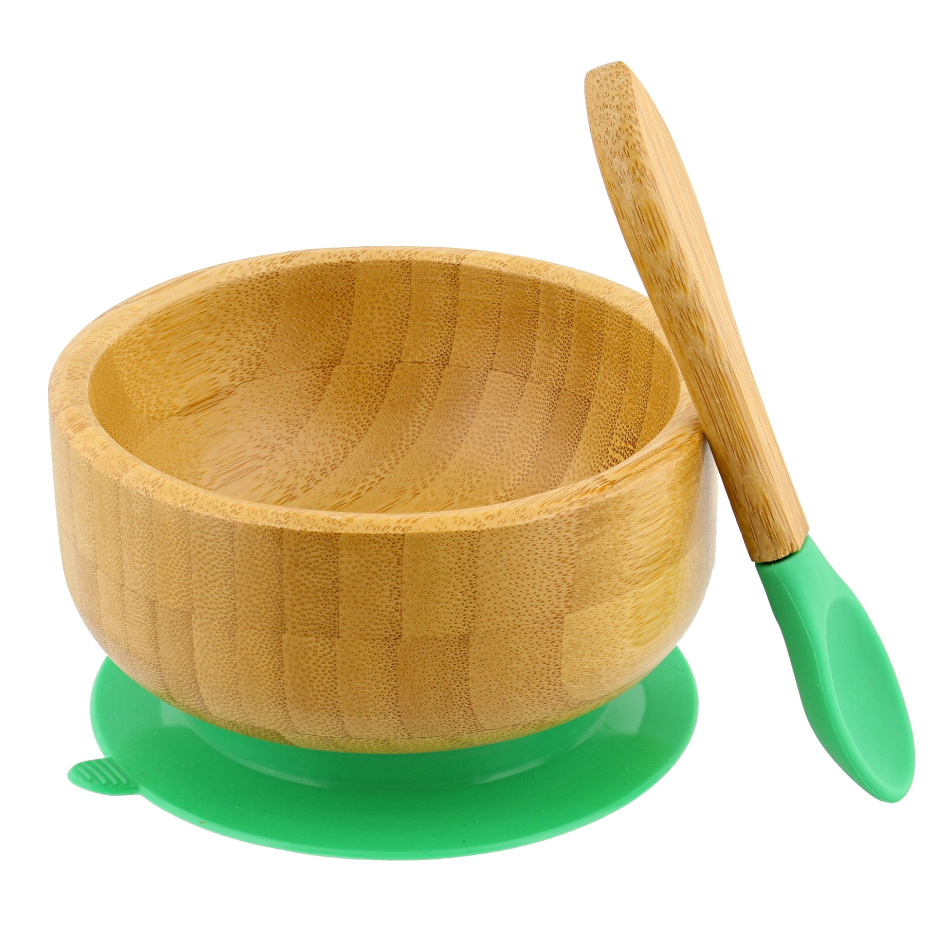 Bamboo Baby Bowl and Silicone Baby Spoon Green Set for Solid Food