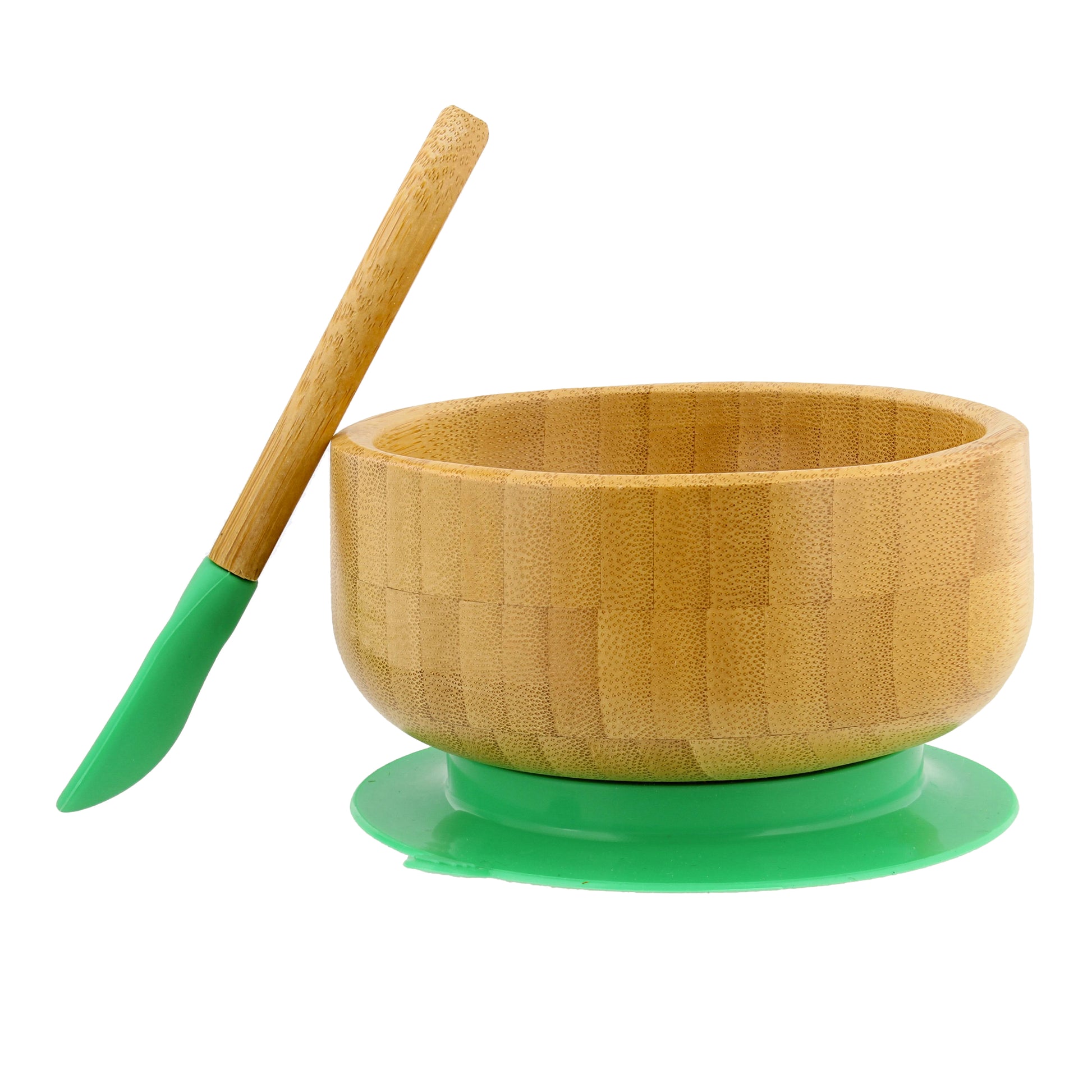 Bamboo Baby Bowl and Silicone Baby Spoon Green Set for Solid Food