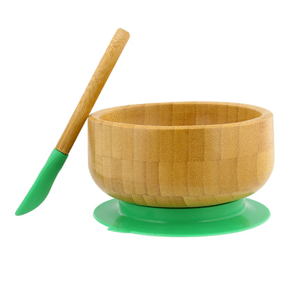 Bamboo Baby Bowl and Silicone Baby Spoon Green Set for Solid Food