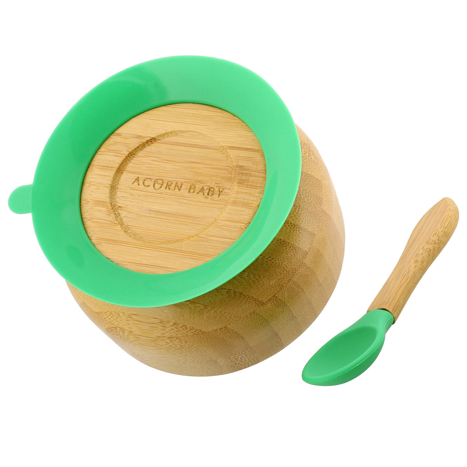 Bamboo Baby Bowl and Silicone Baby Spoon Green Set for Solid Food