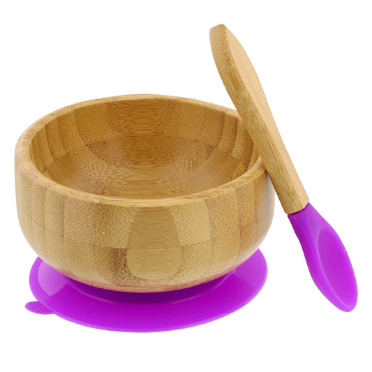 Bamboo Baby Bowl and Silicone Baby Spoon Set for Solid Food