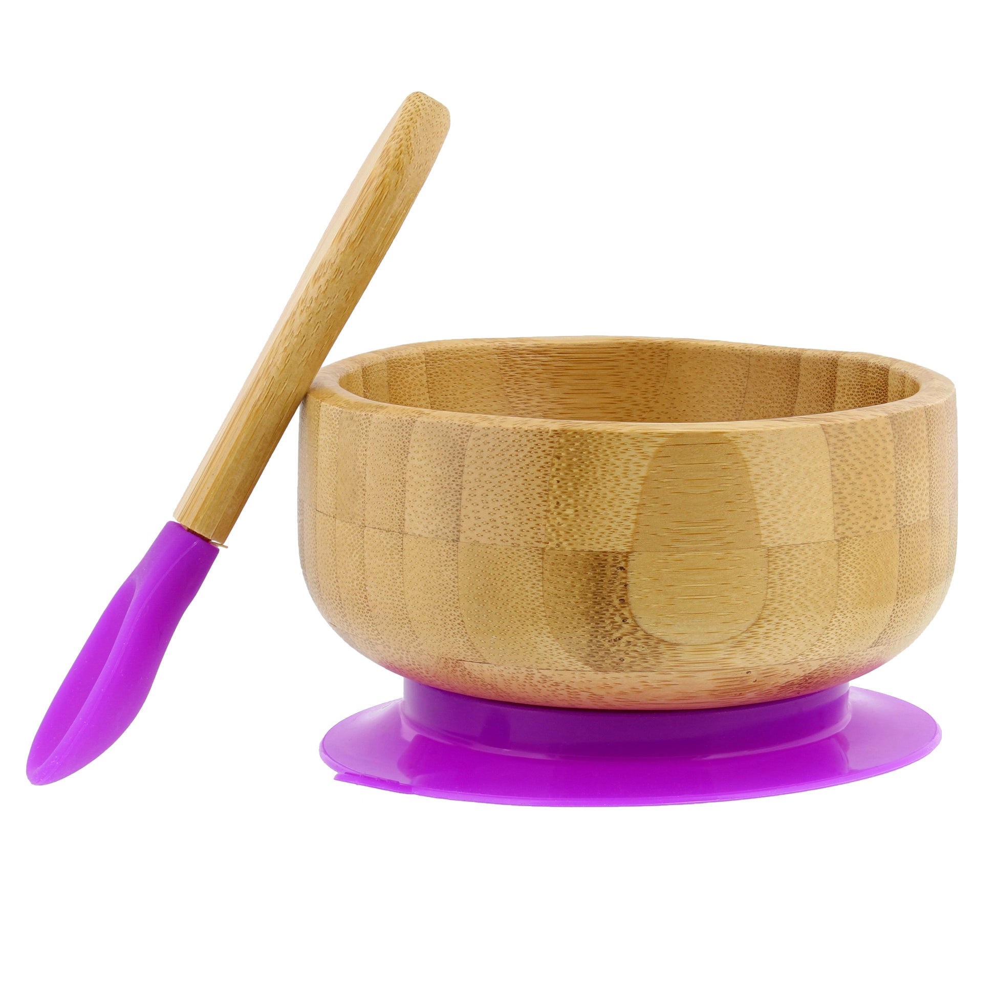 Bamboo Baby Bowl and Silicone Baby Spoon Purple Set for Solid Food