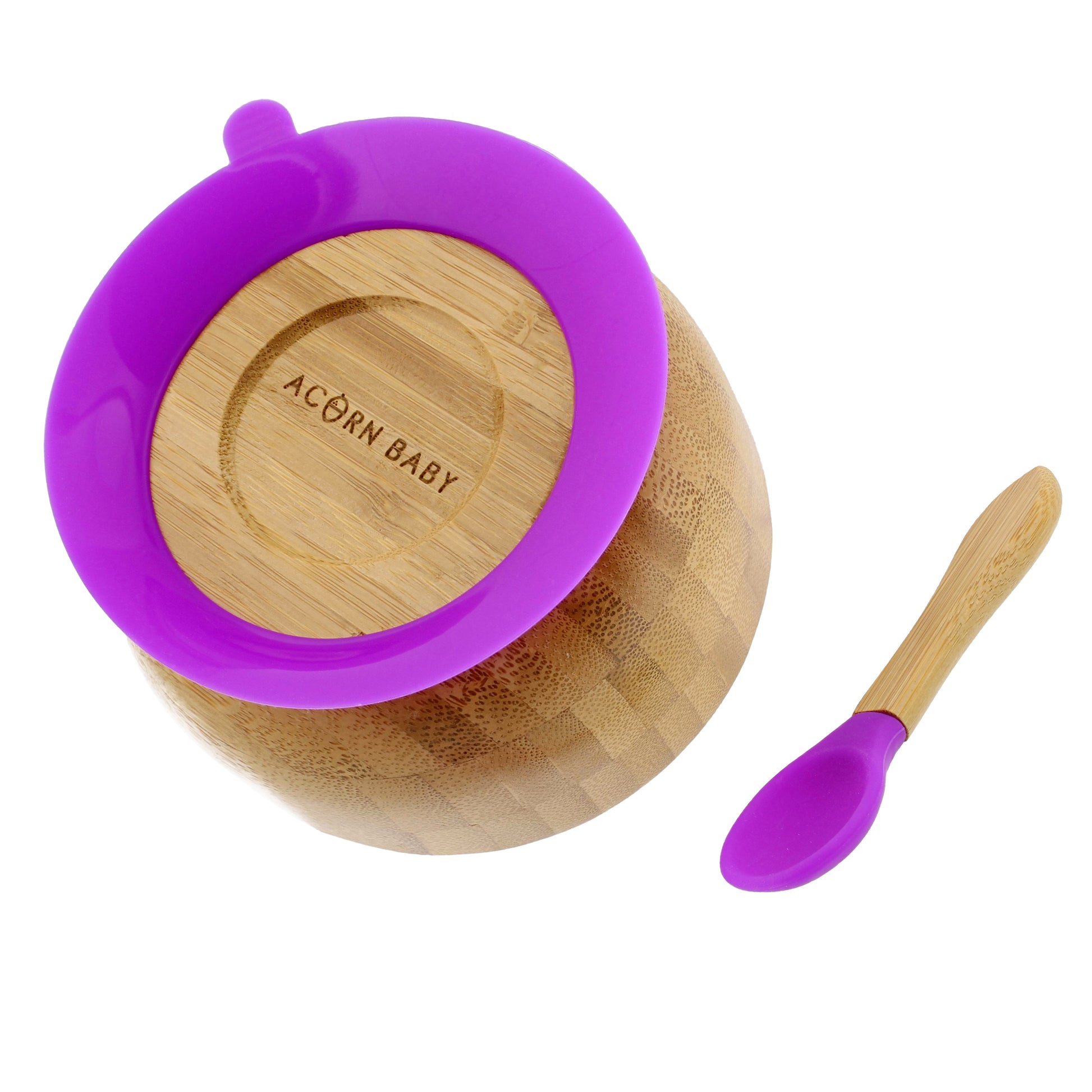 Bamboo Baby Bowl and Silicone Baby Spoon Purple Set for Solid Food