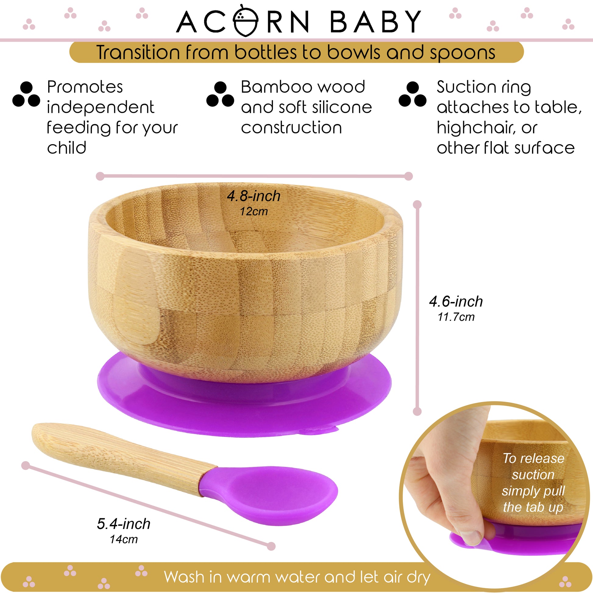 Bamboo Baby Bowl and Silicone Baby Spoon Purple Set for Solid Food