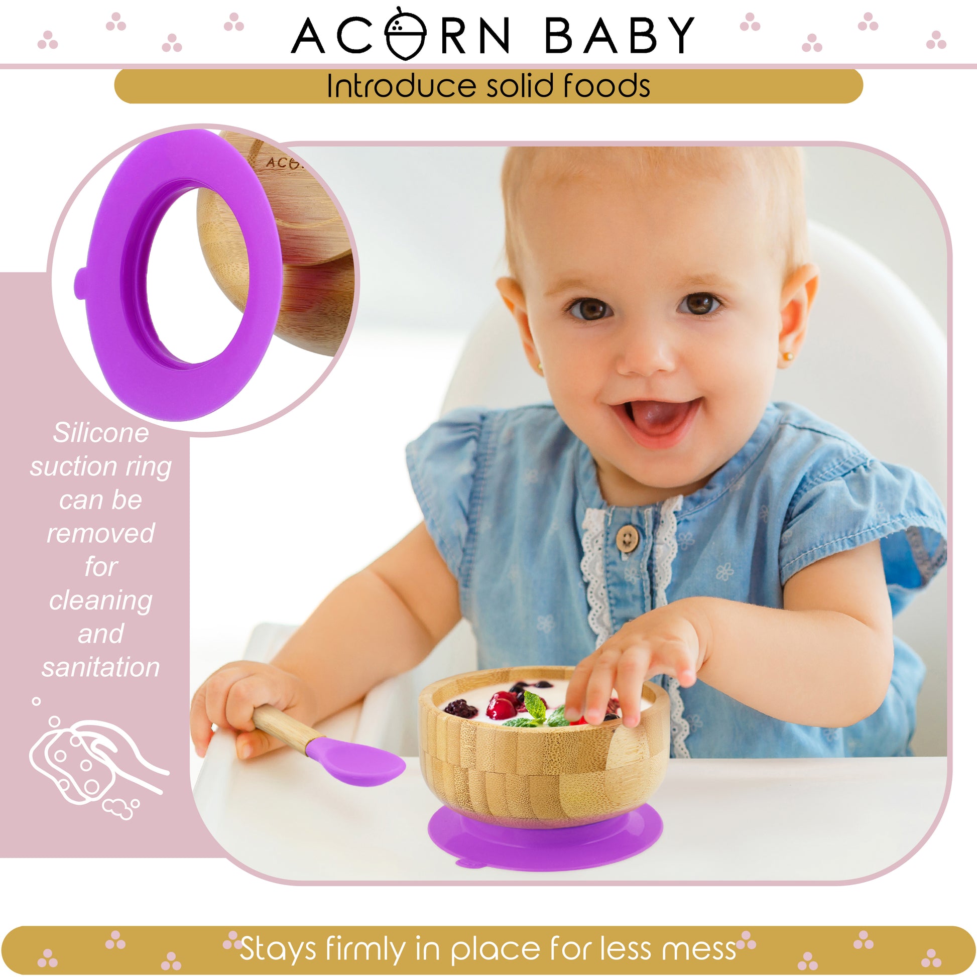 Bamboo Baby Bowl and Silicone Baby Spoon Purple Set for Solid Food
