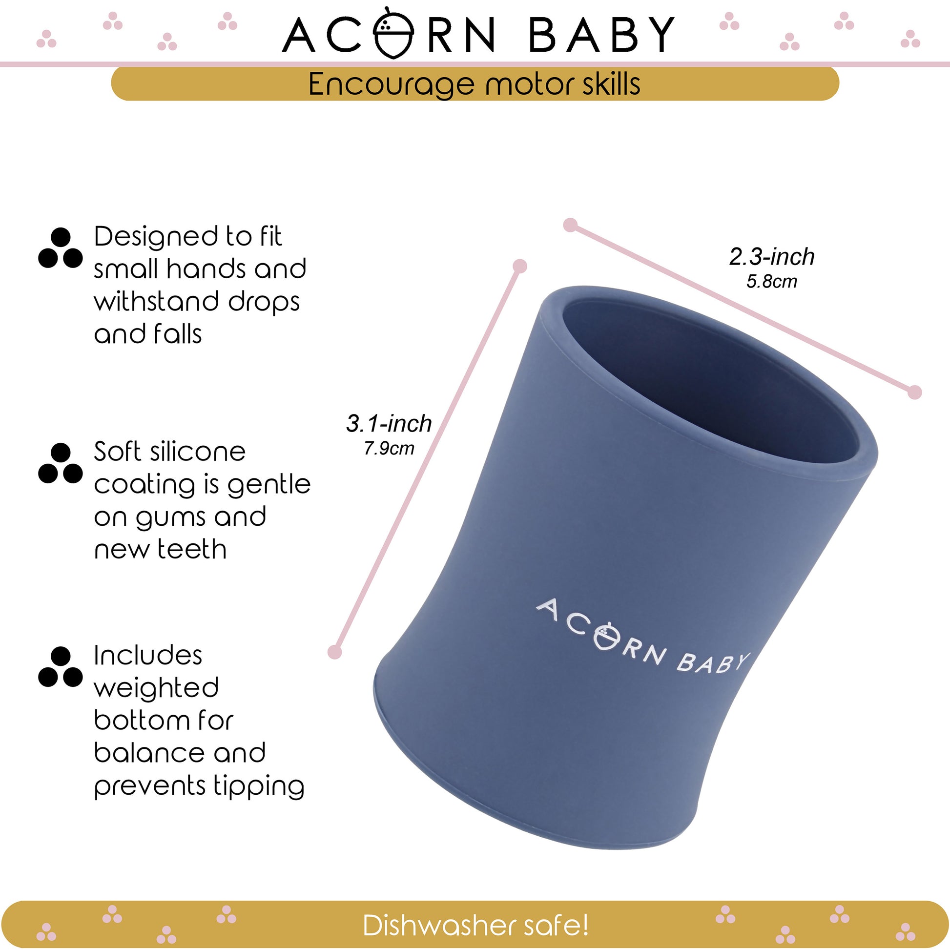 Silicone Toddler Sippy Cup - Navy Blue Weighted Transition Cup