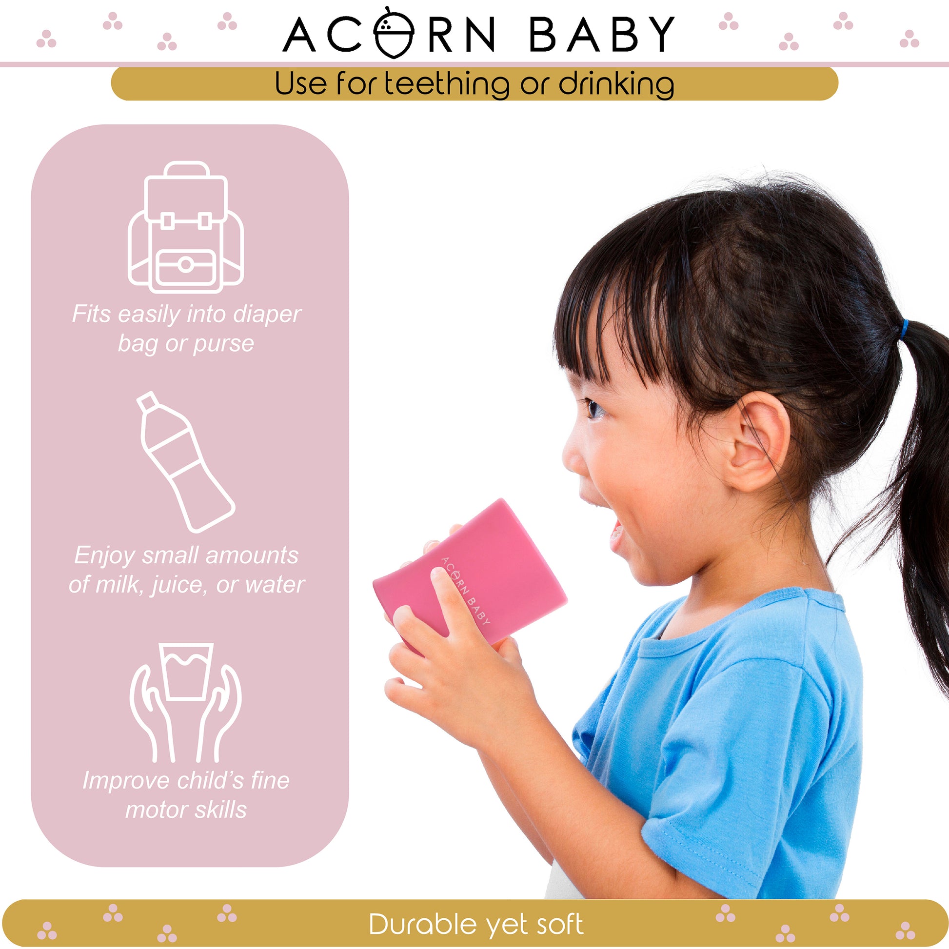 Silicone Toddler Sippy Cup - Pink Weighted Transition Cup