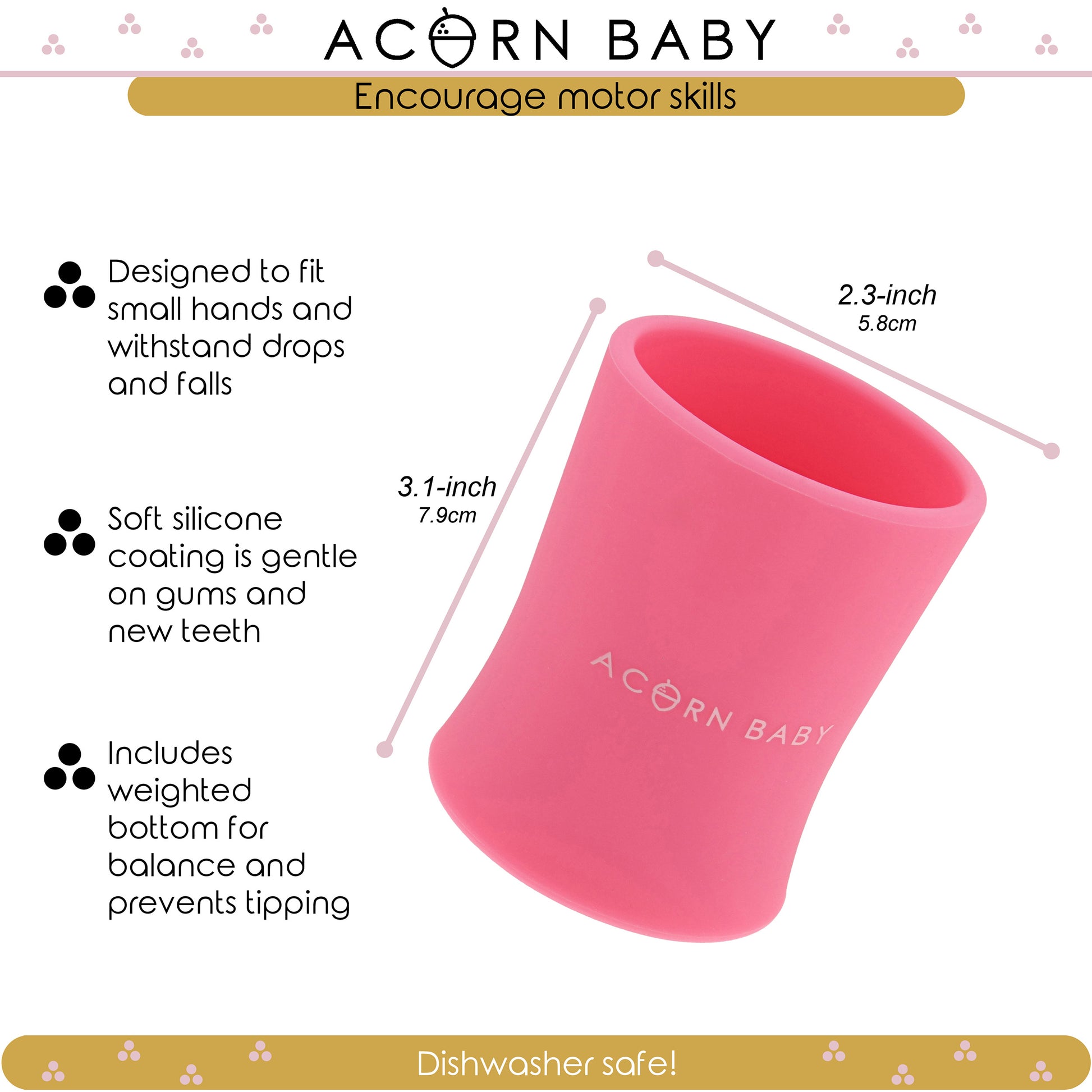 Silicone Toddler Sippy Cup - Pink Weighted Transition Cup
