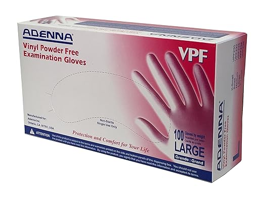 VPF236 VPF 3.5 mil Vinyl Powder Free Exam Gloves (Translucent, Large)
