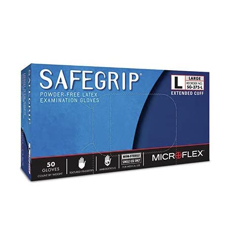 Disposable Gloves, Latex, L, Blue, PK50