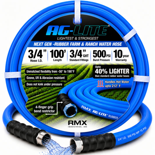 AG-LITE BSAL34100 3/4" x 100' Hot/Cold Water Rubber Garden Hose, 100% Rubber