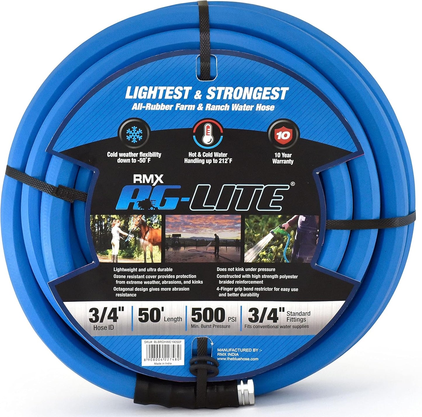 AG-LITE BSAL3450 3/4" x 50' Hot/Cold Water Rubber Garden Hose, 100% Rubber