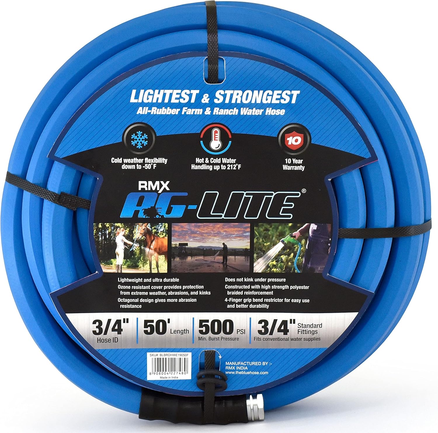 AG-LITE BSAL3450 3/4" x 50' Hot/Cold Water Rubber Garden Hose, 100% Rubber