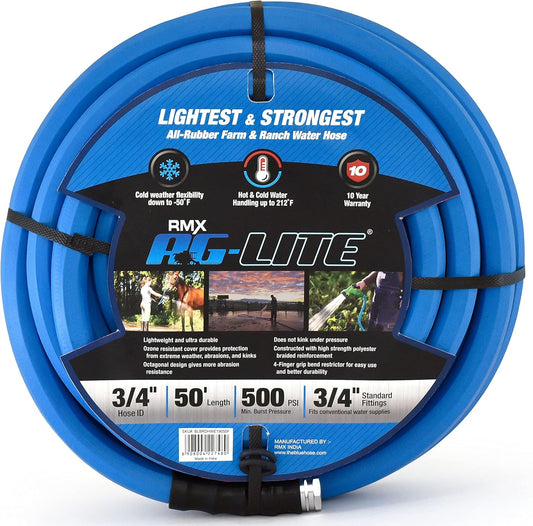 AG-LITE BSAL3450 3/4" x 50' Hot/Cold Water Rubber Garden Hose, 100% Rubber