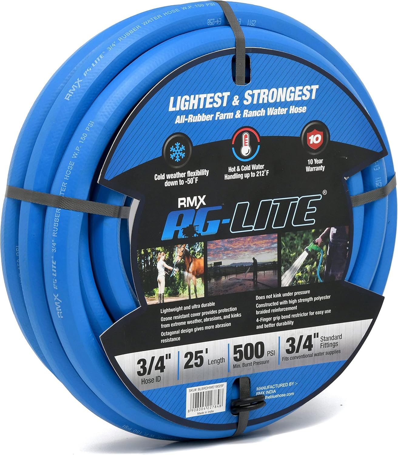 AG-LITE BSAL5810 5/8" x 10' Hot/Cold Water Rubber Garden Hose, 100% Rubber