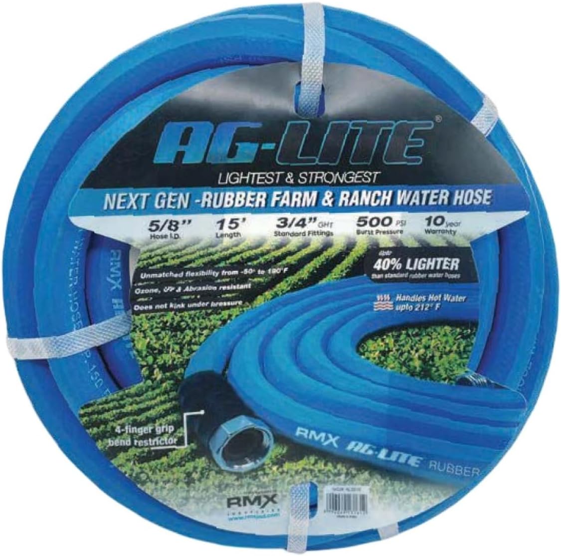 AG-LITE BSAL5815 5/8" x 15' Hot/Cold Water Rubber Garden Hose, 100% Rubber