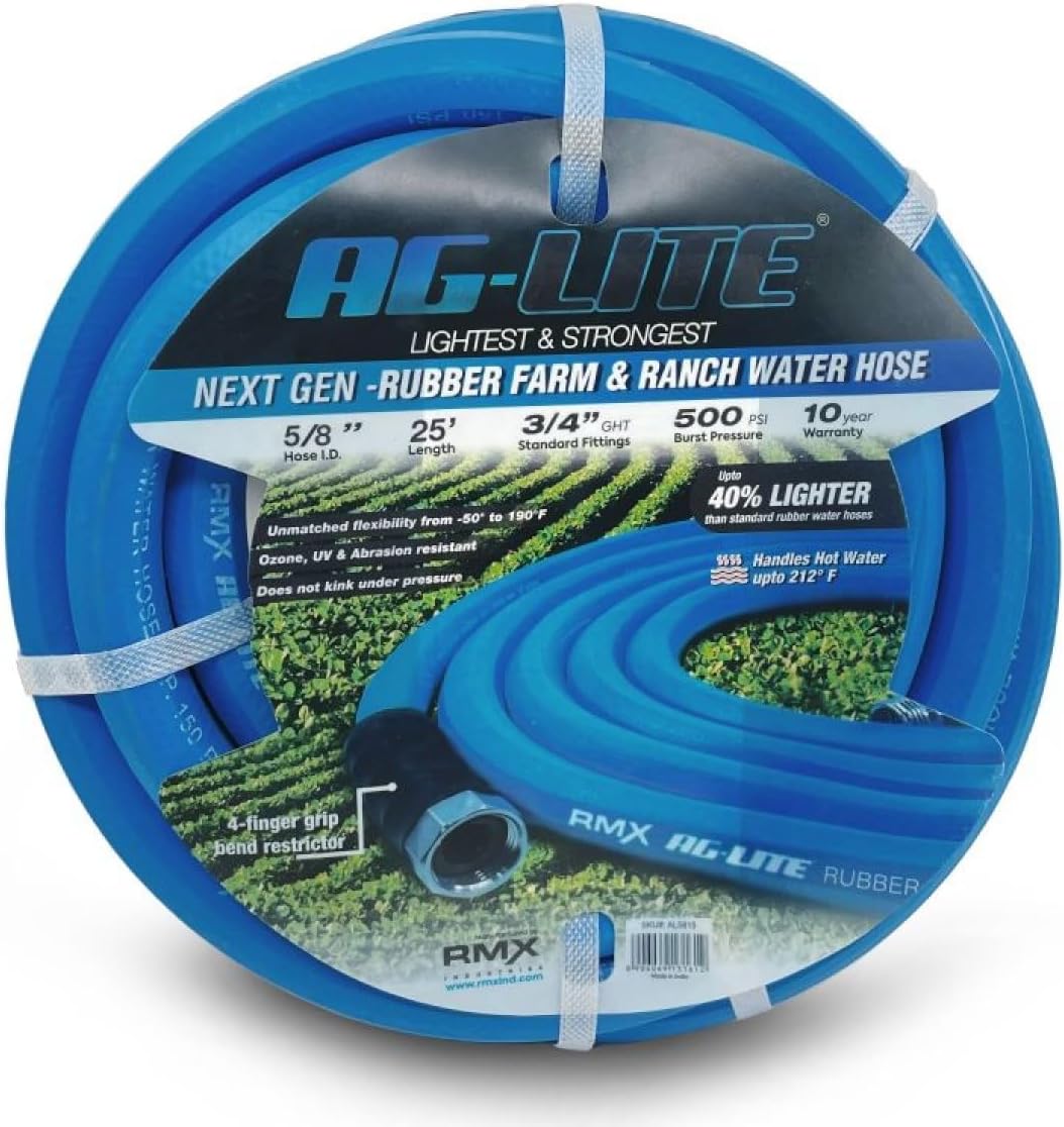 AG-LITE BSAL5825 5/8" x 25' Hot/Cold Water Rubber Garden Hose, 100% Rubber