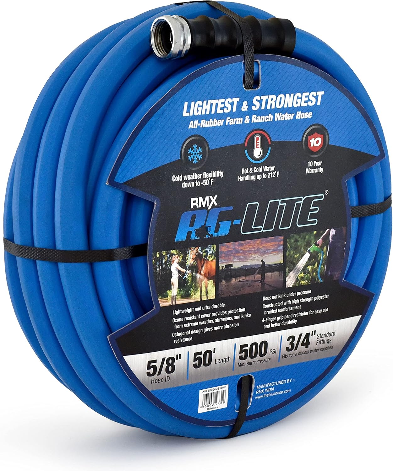 AG-LITE BSAL5850 5/8" x 50' Hot/Cold Water Rubber Garden Hose, 100% Rubber