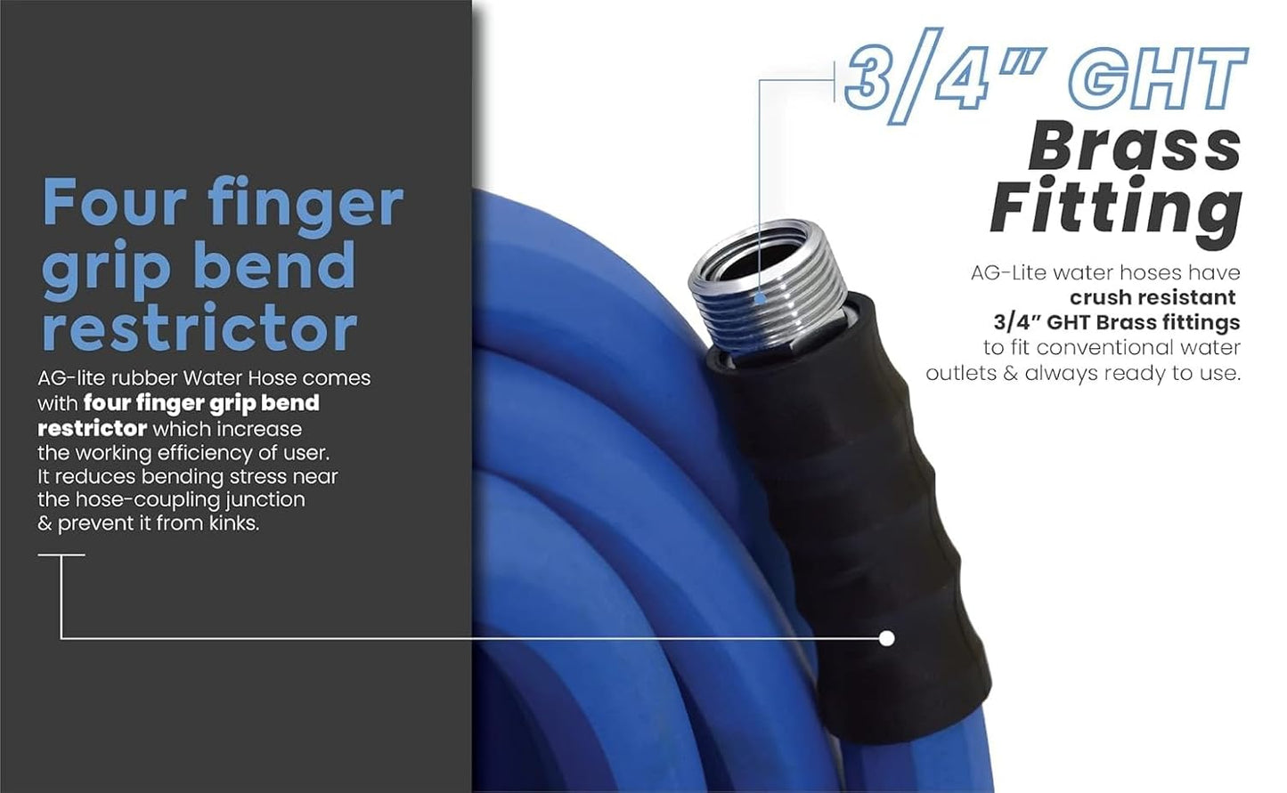 AG-Lite 1" x 6' Rubber Lead In Water Hose with Solid Brass GHT Couplings