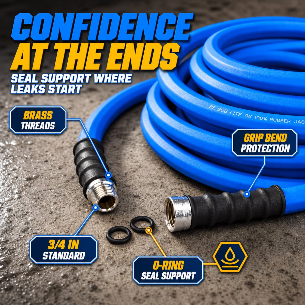 AG-LITE BSALONE100 1" x 100' Hot/Cold Water Rubber Garden Hose, 100% Rubber