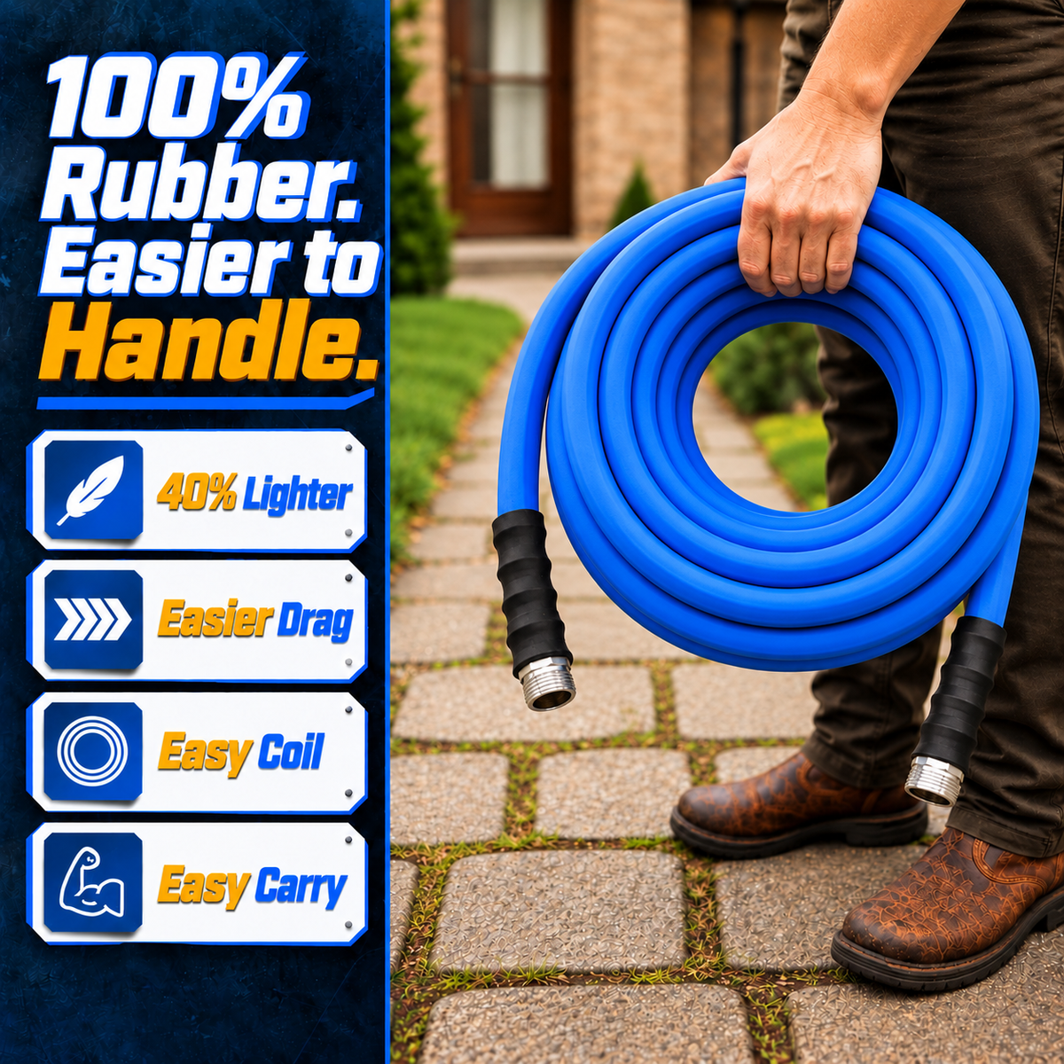 AG-LITE BSALONE100 1" x 100' Hot/Cold Water Rubber Garden Hose, 100% Rubber