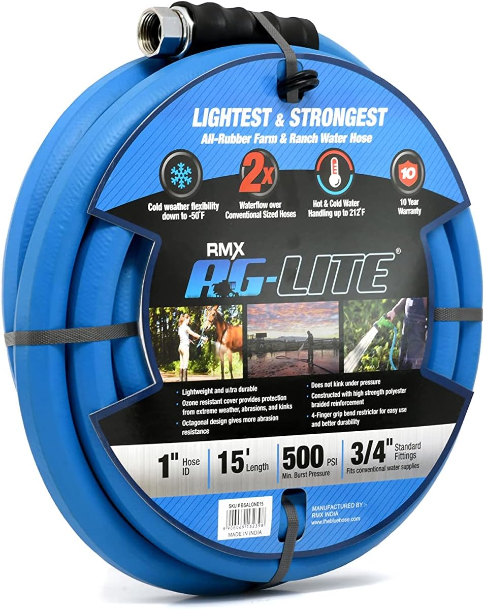 AG-LITE BSALONE15 1" x 15' Hot/Cold Water Rubber Garden Hose, 100% Rubber