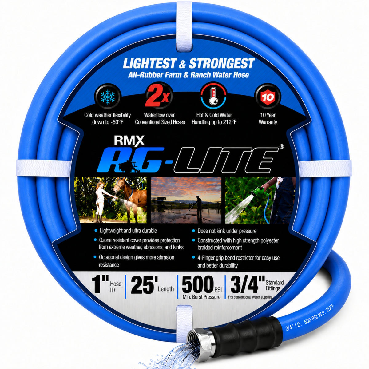 AG-LITE BSAL5850 5/8" x 50' Hot/Cold Water Rubber Garden Hose, 100% Rubber