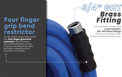 AG-LITE BSALONE25 1" x 25' Hot/Cold Water Rubber Garden Hose, 100% Rubber
