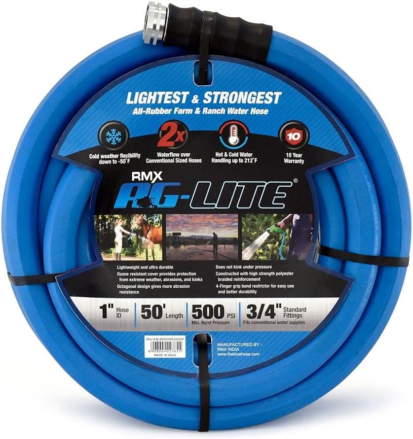 AG-LITE BSALONE50 1" x 50' Hot/Cold Water Rubber Garden Hose, 100% Rubber
