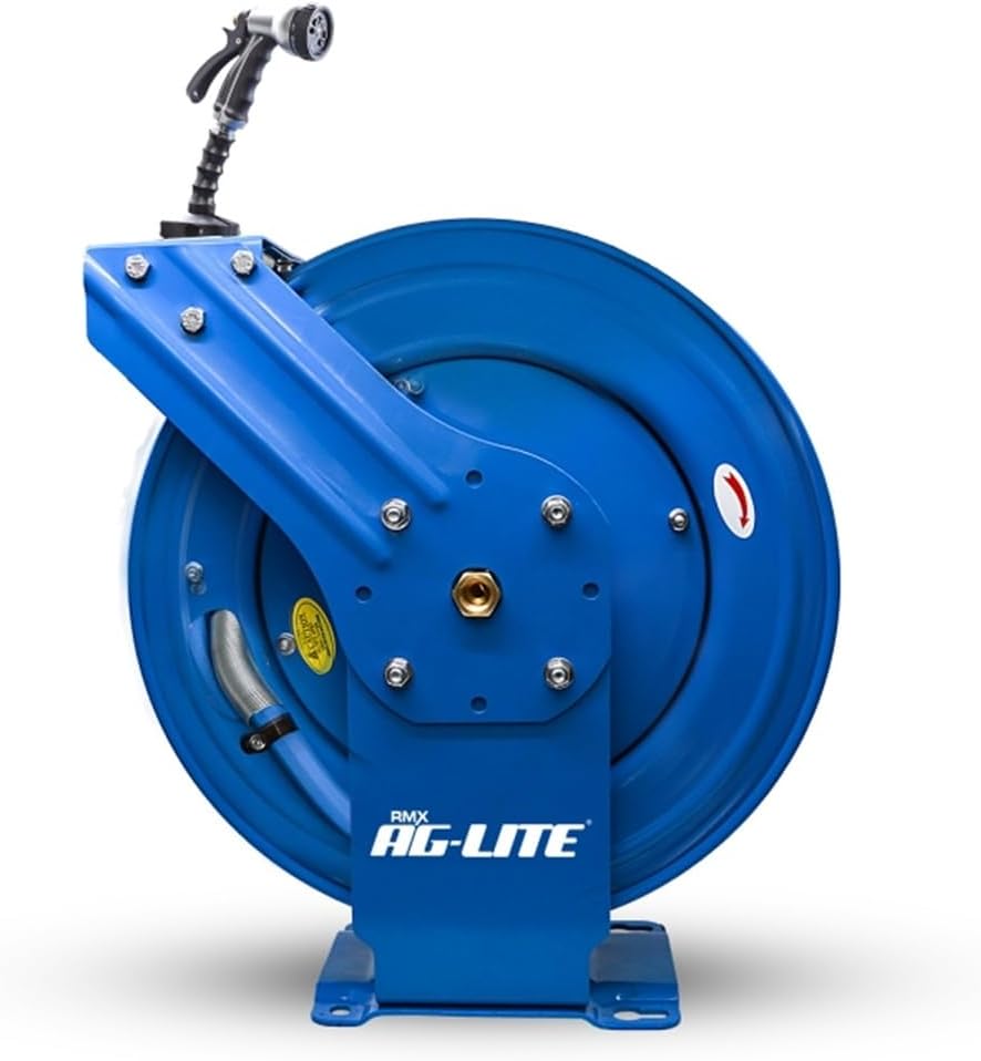 AG-LITE ALWRDA58100 5/8" x 100' Rubber Water Hose Dual Arm Reel – Heavy Duty