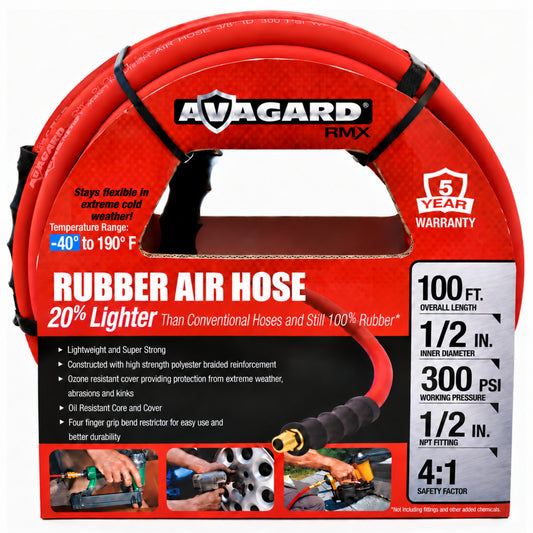 AVAGARD RMX Avagard - Premium Rubber Air Hose - 20% Lighter - 1/2 Inch x 100'