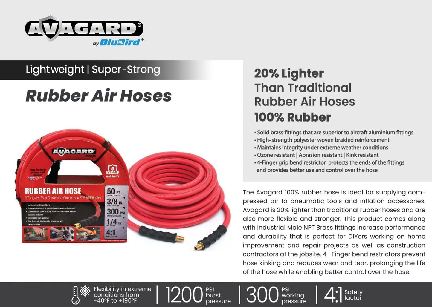 AVAGARD RMX Avagard - Premium Rubber Air Hose - 20% Lighter - 1/2 Inch x 100'