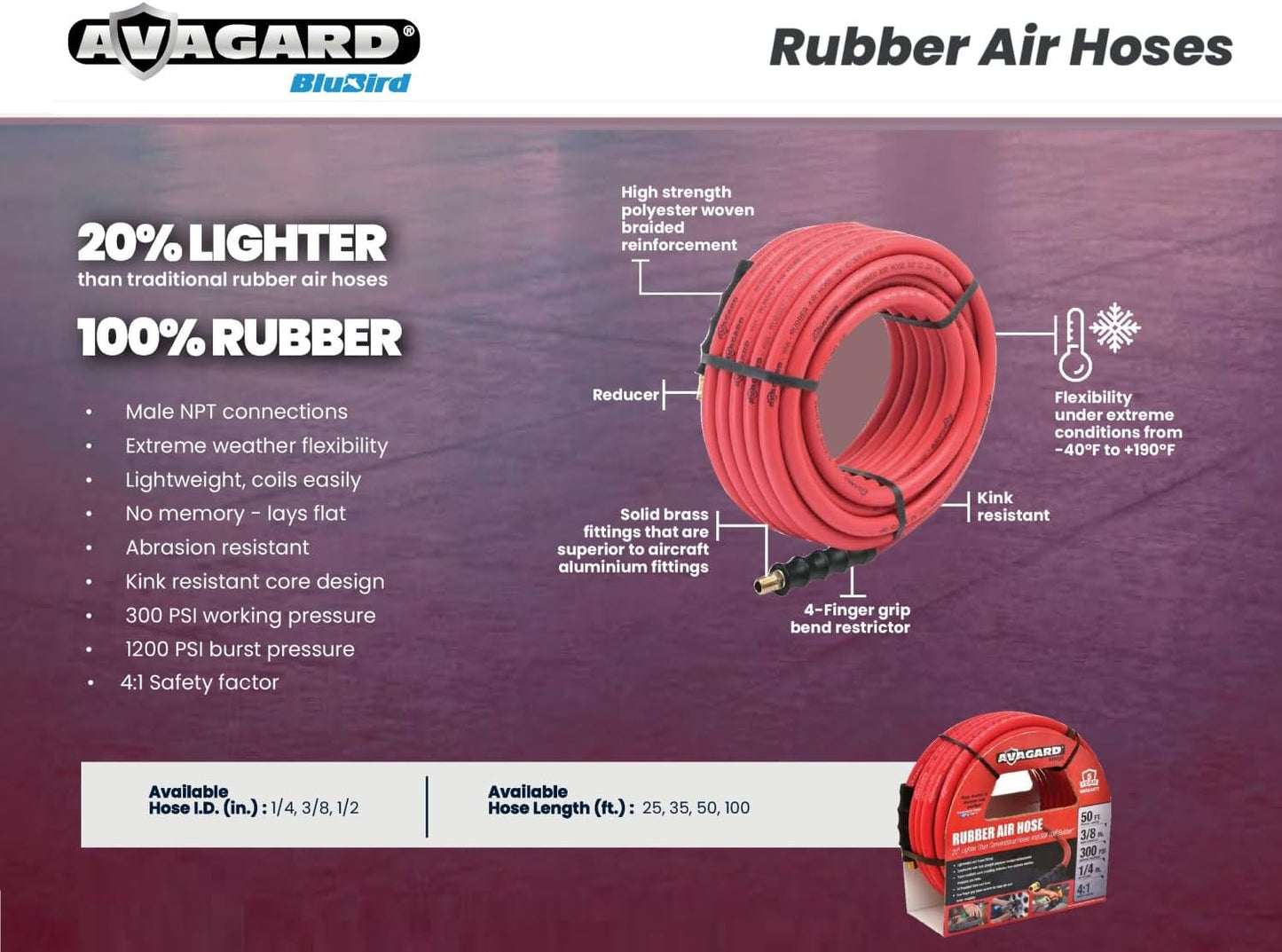 RMX Avagard - Premium Rubber Air Hose - 20% Lighter - 100% Rubber (3/8" x 100')