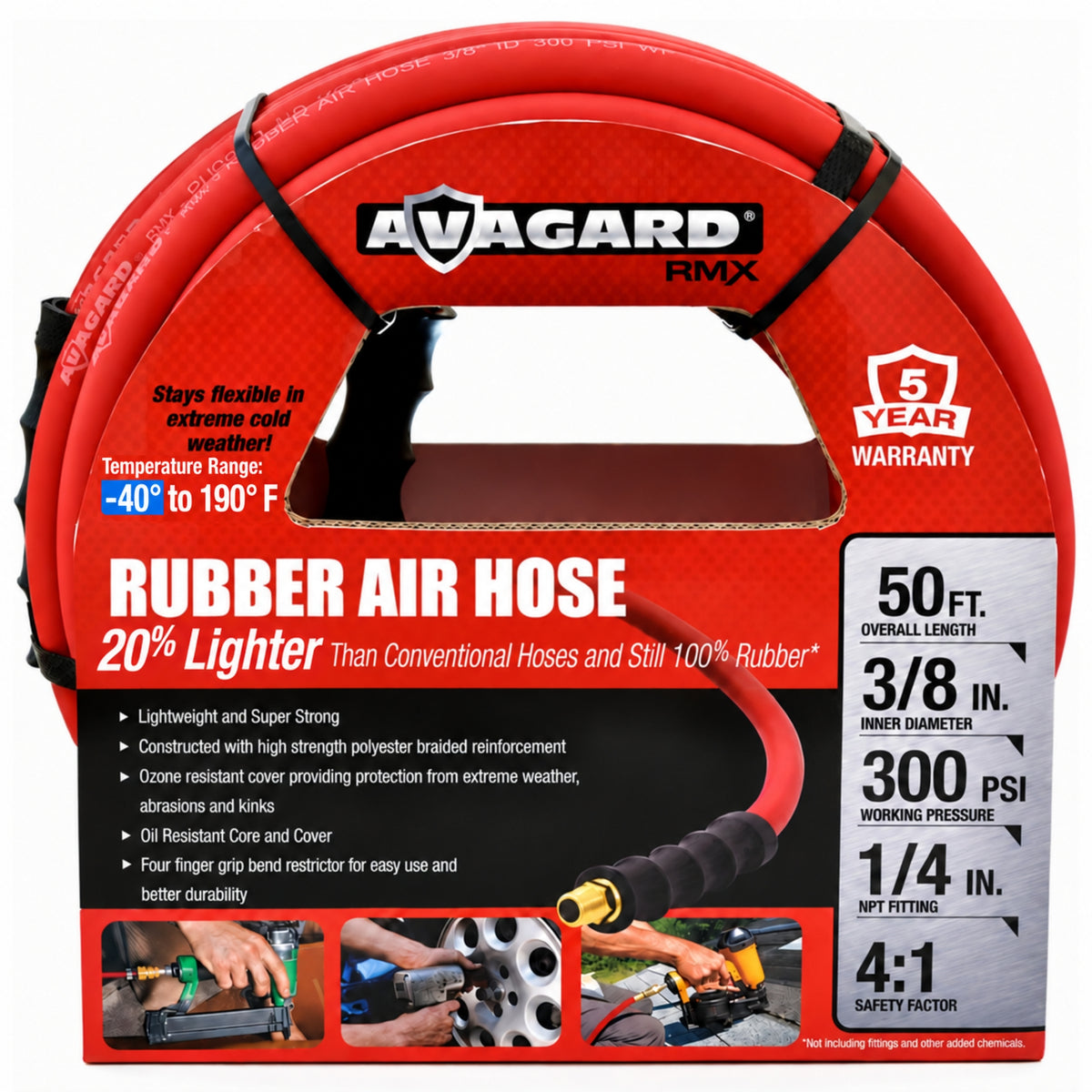 RMX Avagard - Premium Rubber Air Hose - 20% Lighter - 100% Rubber (3/8" x 50')