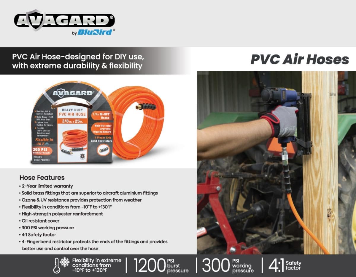 BluBird PV38100 3/8" x 100' PVC Air Hose 300 PSI