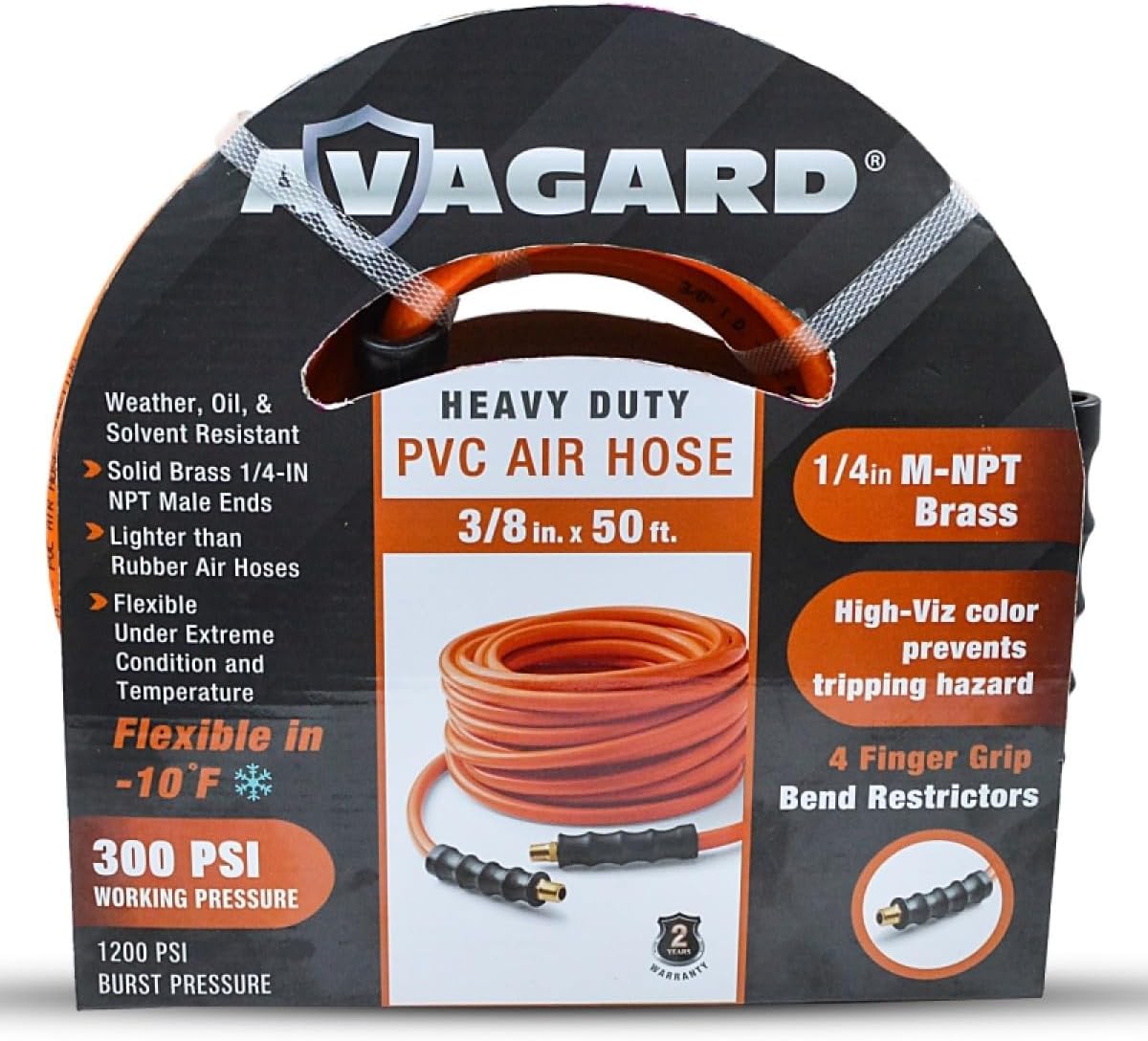 AVAGARD 3/8" x 50' Lightweight PVC Air Hose, 300 PSI, Flexible, Durable, Ozone