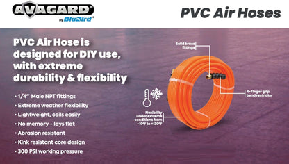 AVAGARD 3/8" x 50' Lightweight PVC Air Hose, 300 PSI, Flexible, Durable, Ozone
