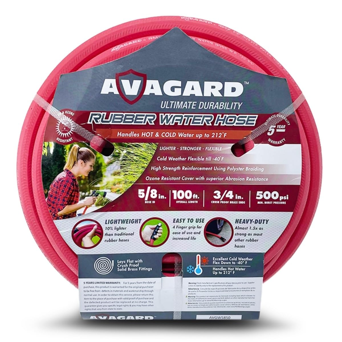 Avagard Rubber Water Hose 3/4" Male GHT x 3/4" Female GHT