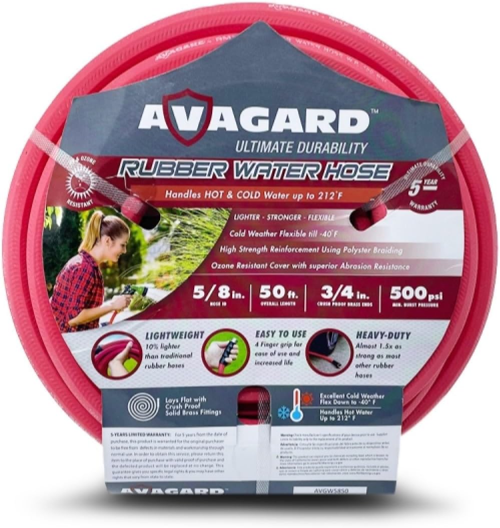 AVAGARD AVGWORD5850 5/8" x 50' Garden Hose, Heavy Duty Hot Water Rubber Hose