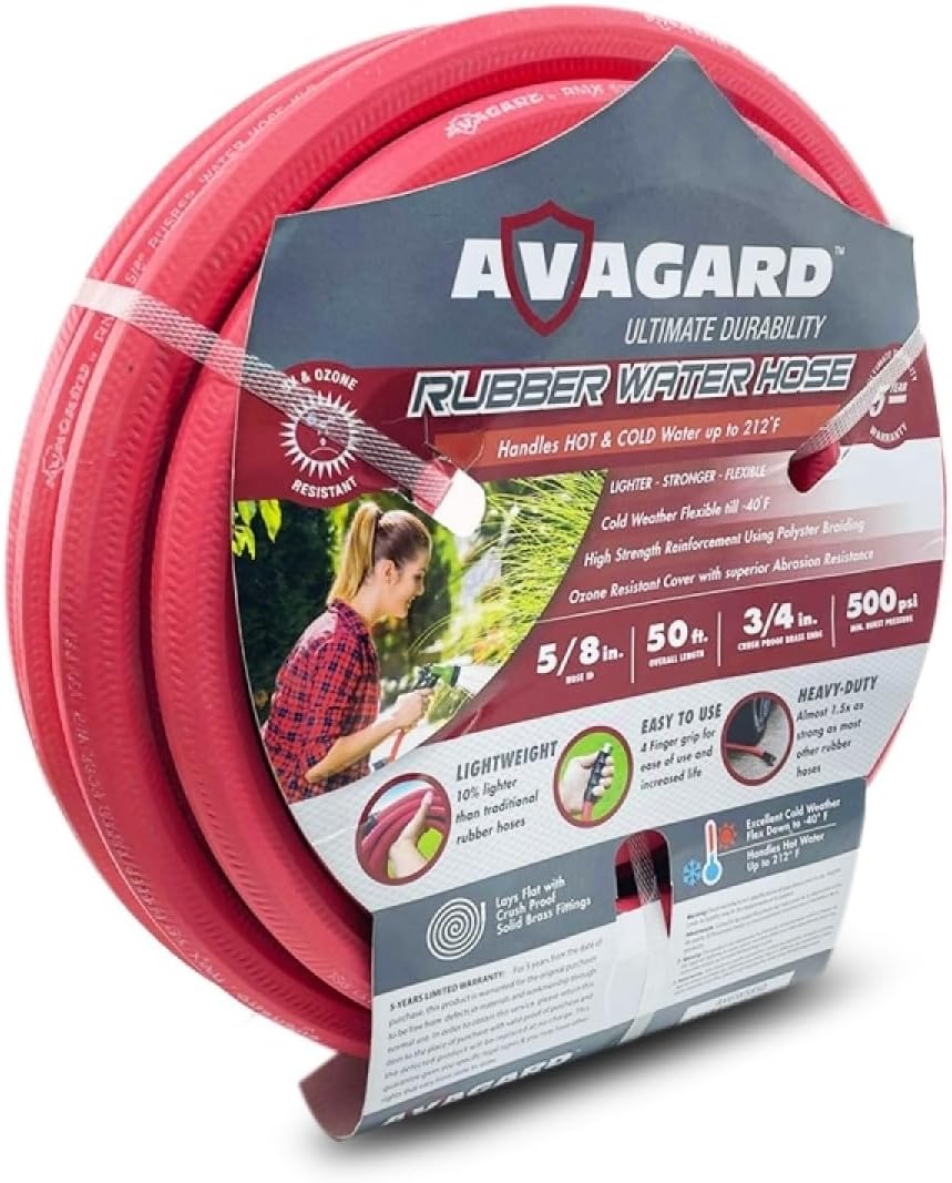 AVAGARD AVGWORD5850 5/8" x 50' Garden Hose, Heavy Duty Hot Water Rubber Hose