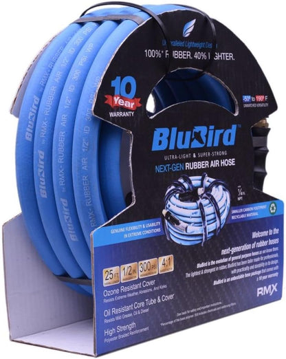 BLUBIRD BB1225 1/2" x 25' Rubber Air Hose, 100% Rubber, Light, Strong, Flexible