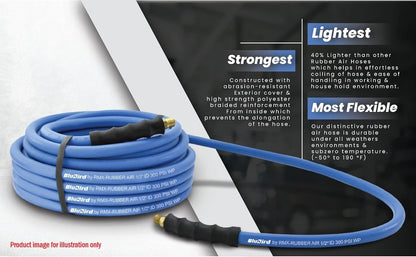 BLUBIRD BB1425 1/4" x 25' Rubber Air Hose, 100% Rubber, Light, Strong, Flexible