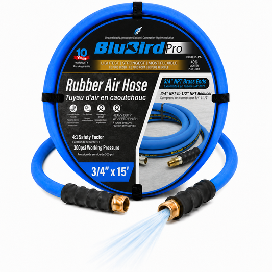 BLUBIRD BB3415 3/4" x 15' Rubber Air Hose, 100% Rubber, Light, Strong, Flexible
