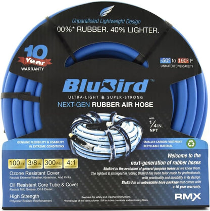 BLUBIRD BB38100 3/8" x 100' Rubber Air Hose, 100% Rubber, Lightest, Strongest