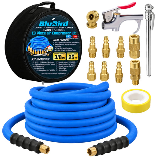 BLUBIRD BB3825KIT 3/8" x 25' Air Compressor Accessory Kit, 100% Rubber