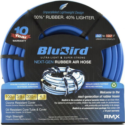 BLUBIRD 3/8" x 300ft Rubber Air Hose, High-Performance Pneumatic Hose