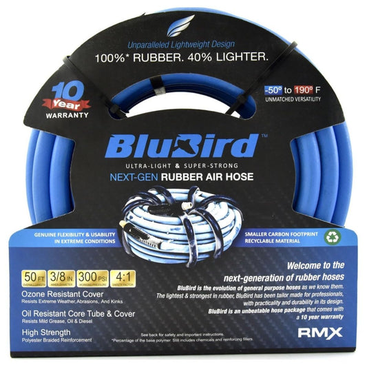 BLUBIRD BB3850 3/8" x 50' Rubber Air Hose, 100% Rubber, Lightest, Strongest