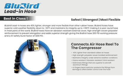 BLUBIRD 1/2" x 3' Rubber Air Leader Hose, 100% Rubber, Light, Strong, Flexible